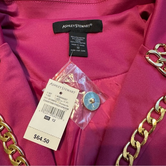 BNWT Ashley Stewart Fuchsia Pink with Gold Chain Pocket Blazer Size 12 - Picture 8 of 12